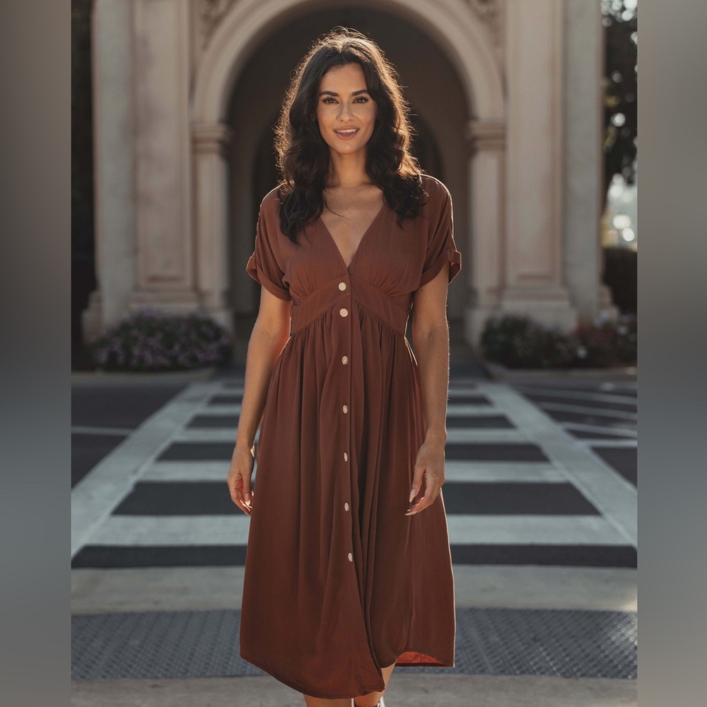 NWOT the normal brand deep V thru dress in clay